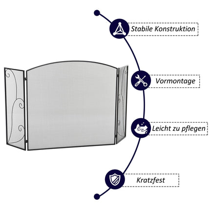 Fireplace Screen - Black Folding Metal Spark Guard