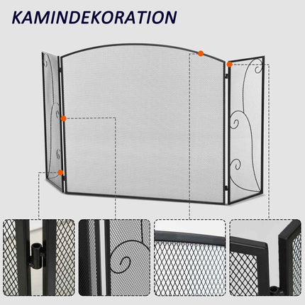 Fireplace Screen - Black Folding Metal Spark Guard
