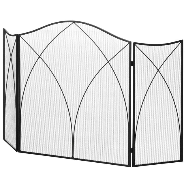 Folding black metal fireplace cover, 3-panel, 126 x 76cm