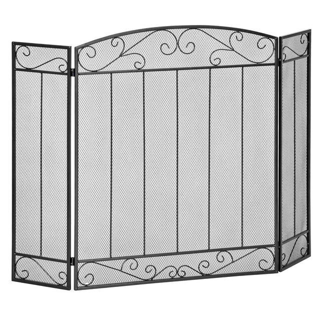 Folding steel fireplace cover, 3 panels, 105 x 80.5 cm, black