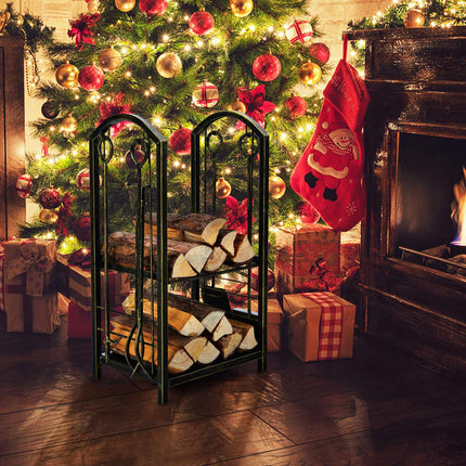 Fireplace Log Rack with Tools, Bronze Wrought Iron