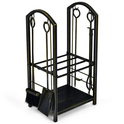 Fireplace Log Rack with Tools, Bronze Wrought Iron