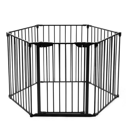 Fireplace Safety Gate with Door, Wall Mount, Black Iron