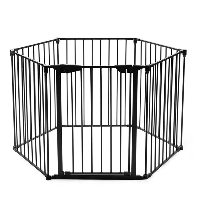 Fireplace Safety Gate with Door, Wall Mount, Black Iron