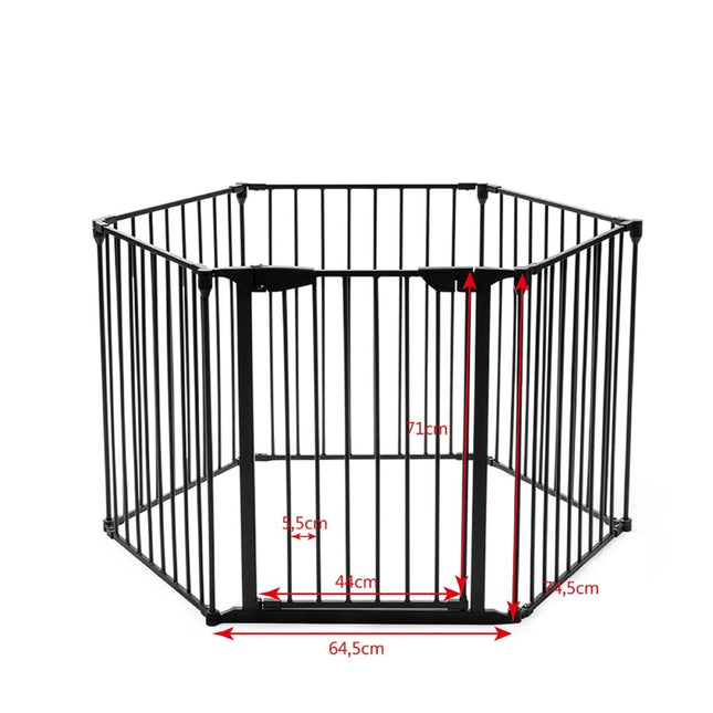 Fireplace Safety Gate with Door, Wall Mount, Black Iron