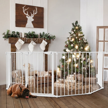 Fireplace Safety Gate with Door & Wall Mount, White Iron