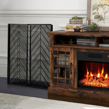 Fireplace Screen, 3-Panel Foldable Metal Frame, 133 x 78 cm