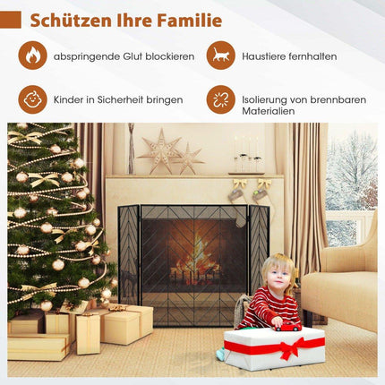 Fireplace Screen, 3-Panel Foldable Metal Frame, 133 x 78 cm