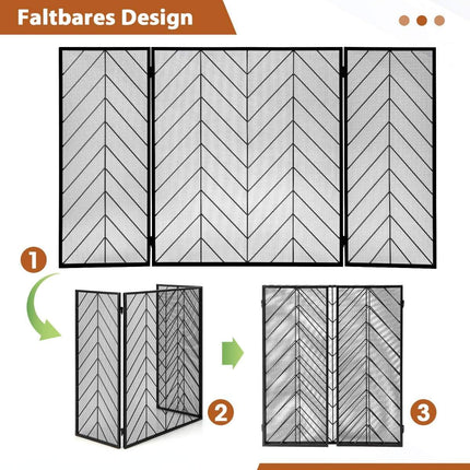 Fireplace Screen, 3-Panel Foldable Metal Frame, 133 x 78 cm