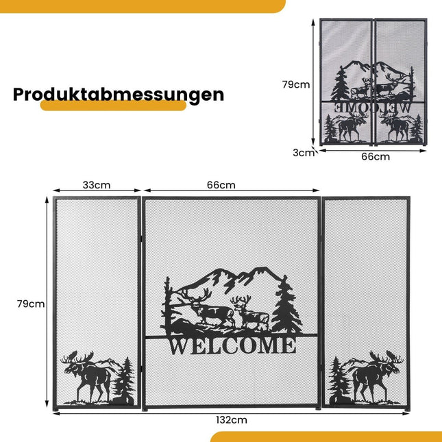 Fireplace Screen, 3-Panel Folding Metal Mesh, 132x79 cm