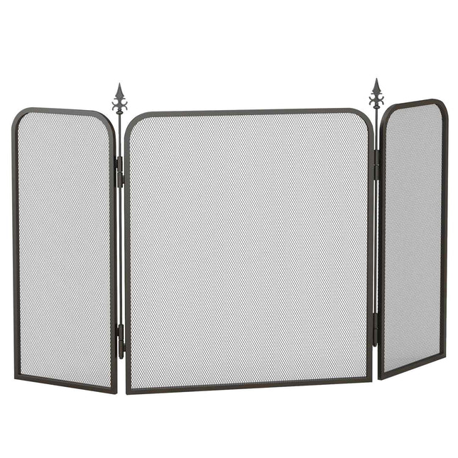 Folding metal fireplace screen, 3 panels, spark protection, black