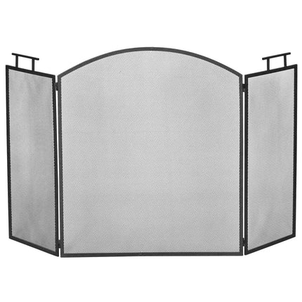 Fireplace Screen, Foldable Metal Spark Guard, Black, 110x24x76.5 cm
