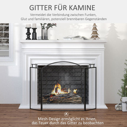 Fireplace Screen, Foldable Metal Spark Guard, Black, 110x24x76.5 cm