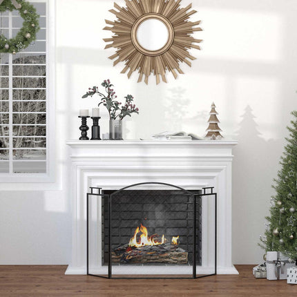 Fireplace Screen, Foldable Metal Spark Guard, Black, 110x24x76.5 cm