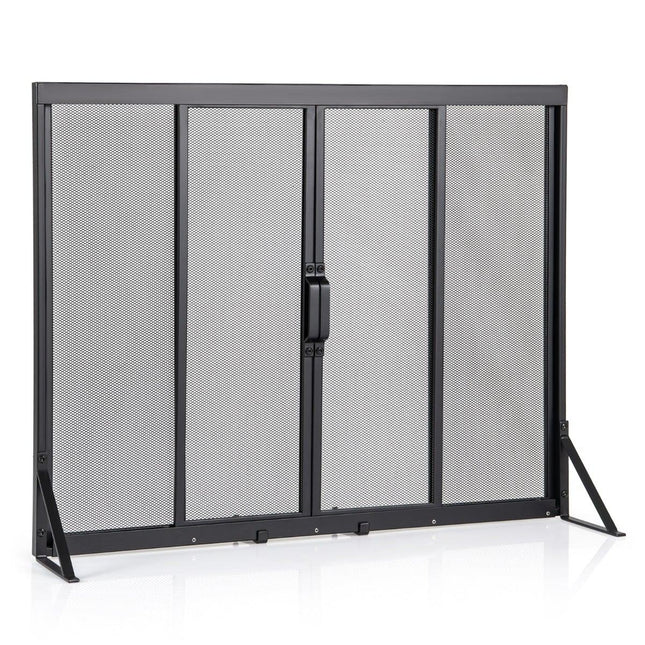 Fireplace Screen with Sliding Doors, 89 x 72 cm, Metal Mesh
