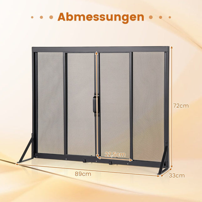Fireplace Screen with Sliding Doors, 89 x 72 cm, Metal Mesh