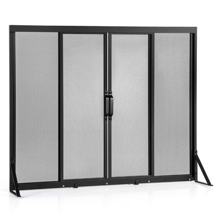 Fireplace Screen with Sliding Doors, 96 x 79 cm, Metal Mesh