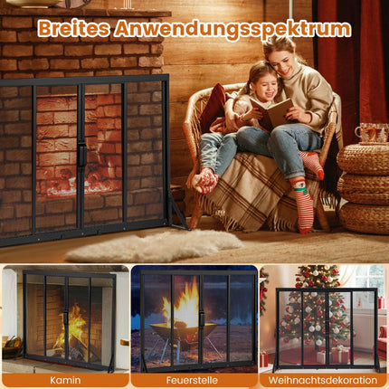Fireplace Screen with Sliding Doors, 96 x 79 cm, Metal Mesh
