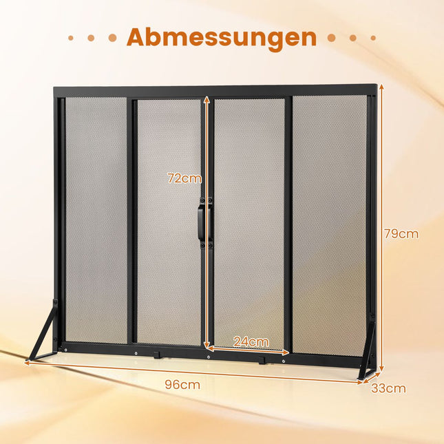 Fireplace Screen with Sliding Doors, 96 x 79 cm, Metal Mesh