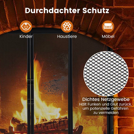 Fireplace Screen with Sliding Doors, 96 x 79 cm, Metal Mesh