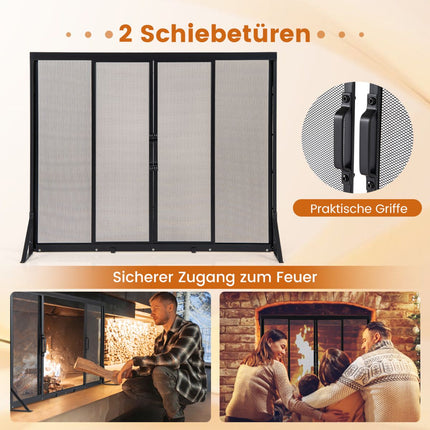 Fireplace Screen with Sliding Doors, 96 x 79 cm, Metal Mesh