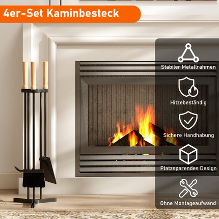 Fireplace Tool Set, 4-Piece Metal Kit with Stand