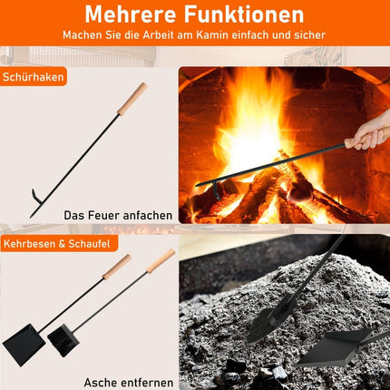 Fireplace Tool Set, 4-Piece Metal Kit with Stand