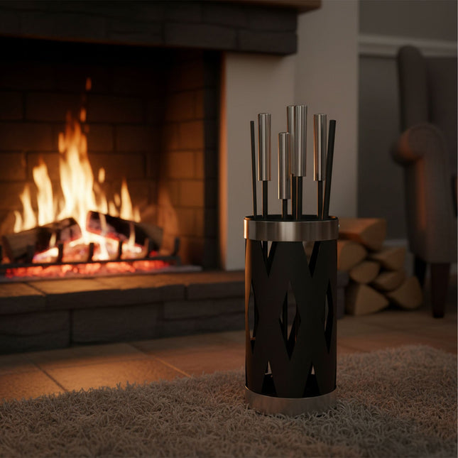 Fireplace Tool Set, 5-Piece Iron & Steel