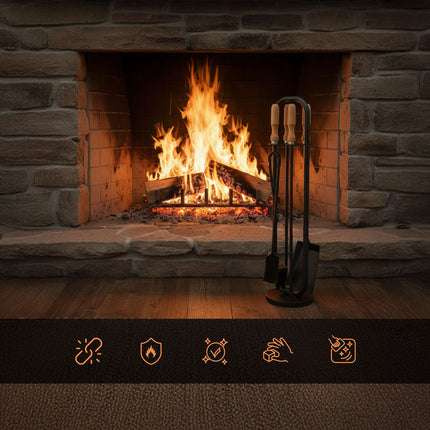 Fireplace Tool Set, 5-Piece, Wood Handles