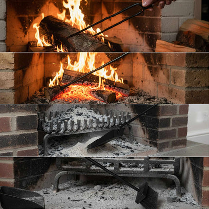Fireplace Tool Set, 5-Piece, Wood Handles