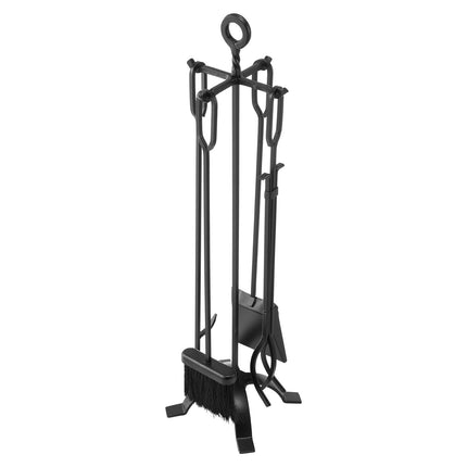 Fireplace Tool Set, 5-Piece Wrought Iron Stand, Black