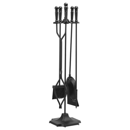 Fireplace Tool Set, 5-Piece Wrought Iron Stand, Black