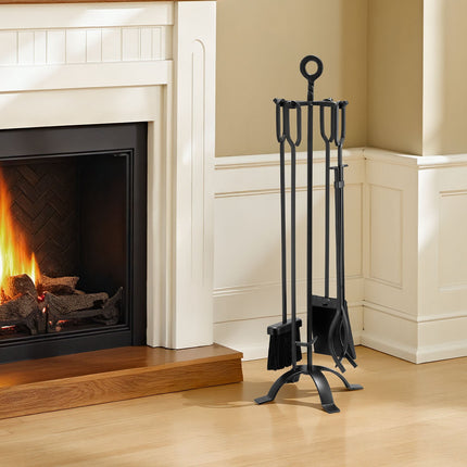 Fireplace Tool Set, 5-Piece Wrought Iron Stand, Black