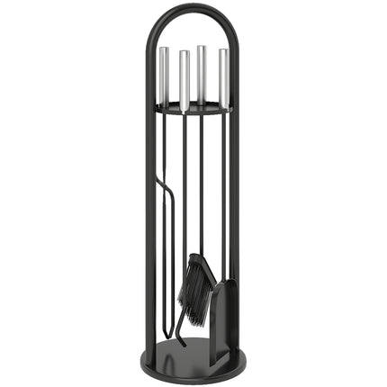 Fireplace Tool Set, 5-Piece with Stand, Brush, Shovel, Poker, Tongs