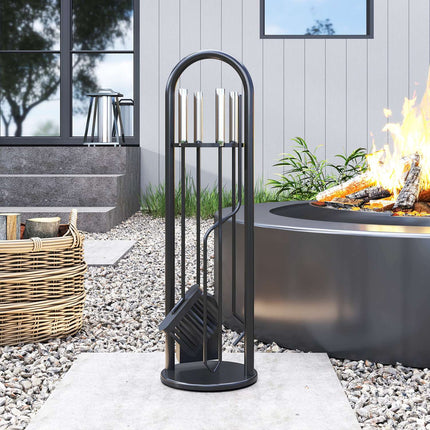 Fireplace Tool Set, 5-Piece with Stand, Brush, Shovel, Poker, Tongs