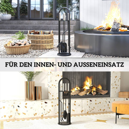 Fireplace Tool Set, 5-Piece with Stand, Brush, Shovel, Poker, Tongs