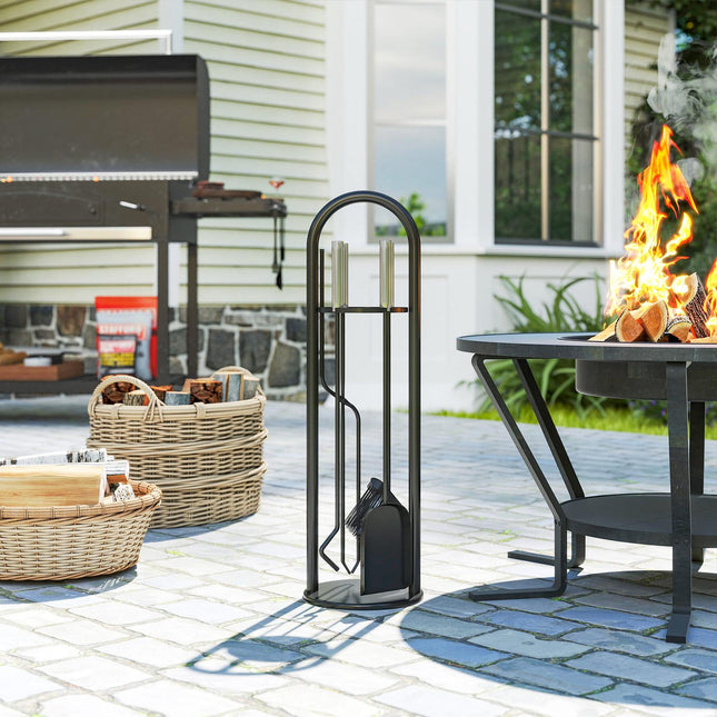 Fireplace Tool Set, 5-Piece with Stand, Brush, Shovel, Poker, Tongs