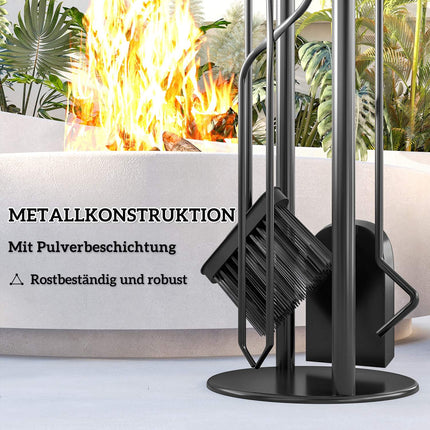 Fireplace Tool Set, 5-Piece with Stand, Brush, Shovel, Poker, Tongs