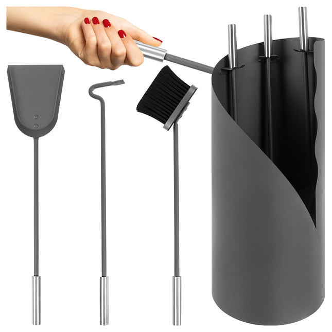 Fireplace Tool Set, Steel 4-in-1 with Stand