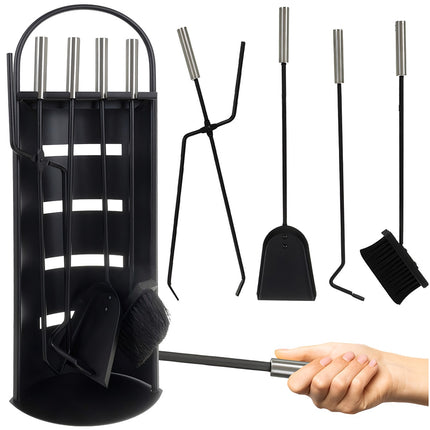 Fireplace Tool Set, Steel 5-in-1 with Stand