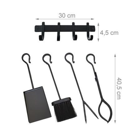 Fireplace Tool Set, Wrought Iron, Wall Holder