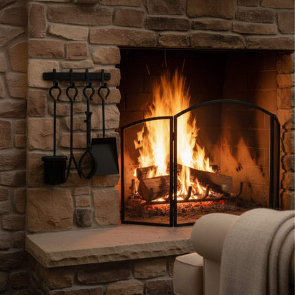Fireplace Tool Set, Wrought Iron, Wall Holder