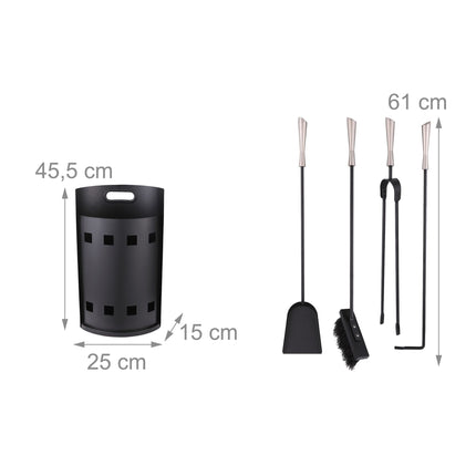 Fireplace Tool Set with Holder – Wrought Iron, 5-Piece