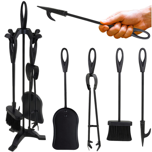 Fireplace Tool Set with Stand – Stainless Steel, 5-Piece