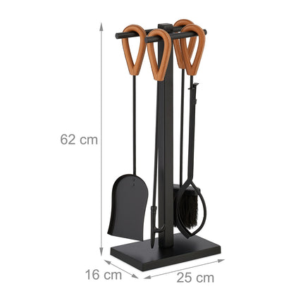Fireplace Tools Set with Metal Stand and Leather Handles