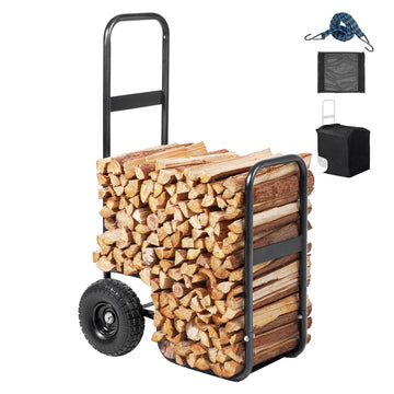 Firewood Log Cart, 250 lb Steel Dolly with PU Wheels, Waterproof Cover
