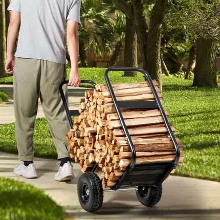 Firewood Log Cart, 250 lb Steel Dolly with PU Wheels, Waterproof Cover