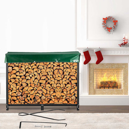 Firewood Log Rack 2.44 m Steel With Cover and Tools