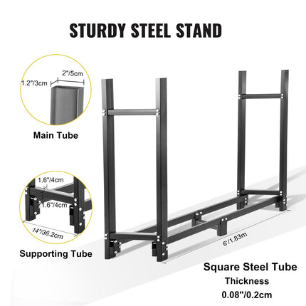 Firewood Log Rack 6ft Steel With Cover, Tool Set, 1300 lb