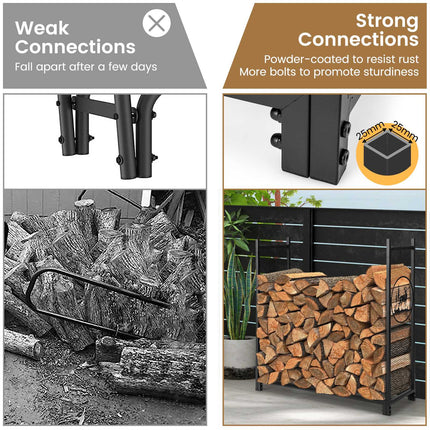 Firewood Rack, 4 Ft, Mesh Sides, 300 Lb Capacity